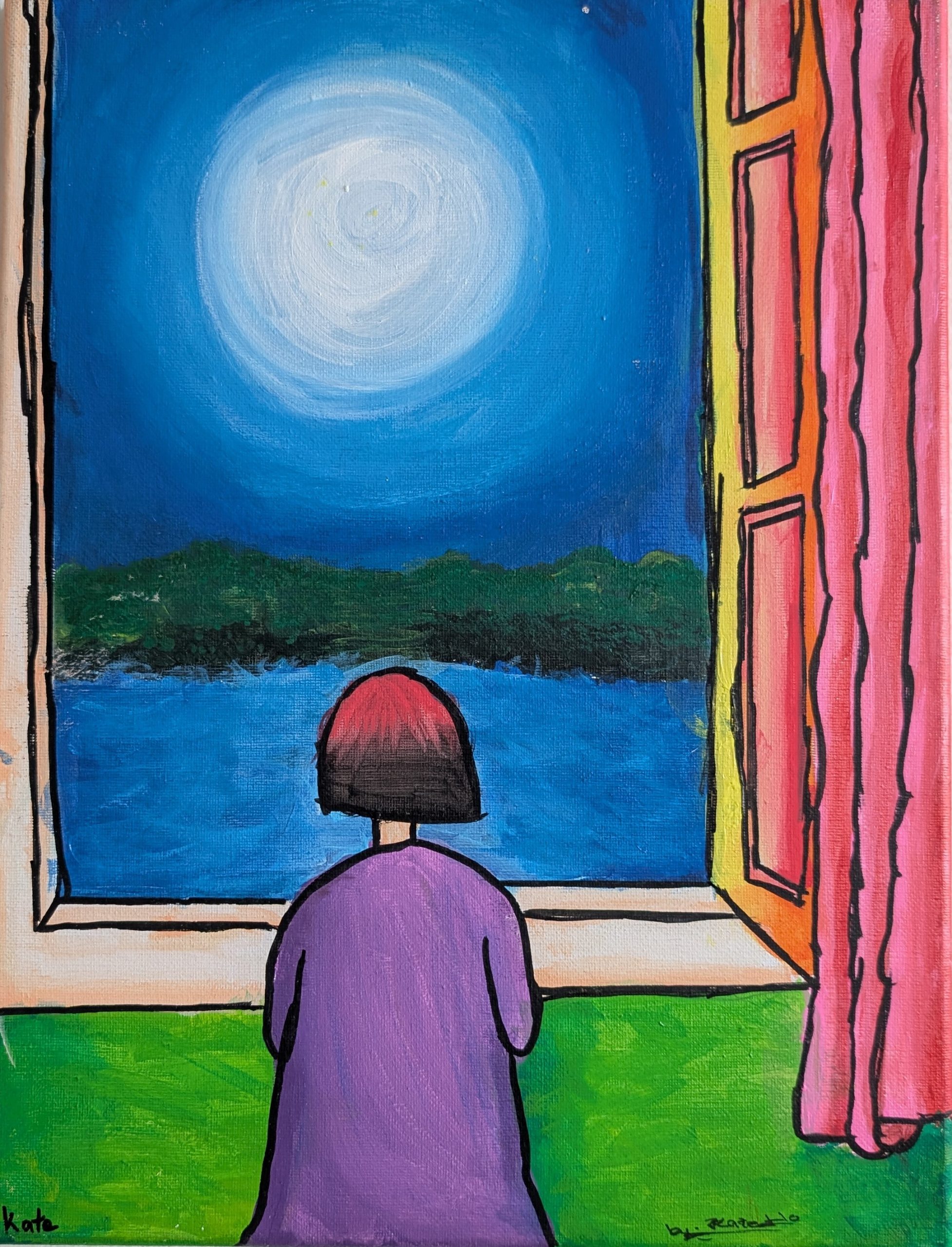 Moon Gazing by Window
